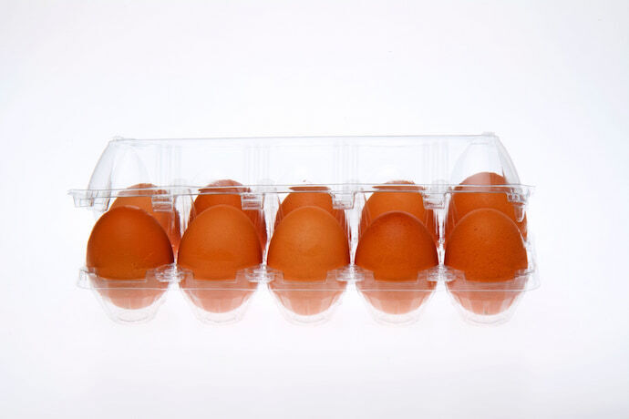 Porta ovos com tampa transparente.
