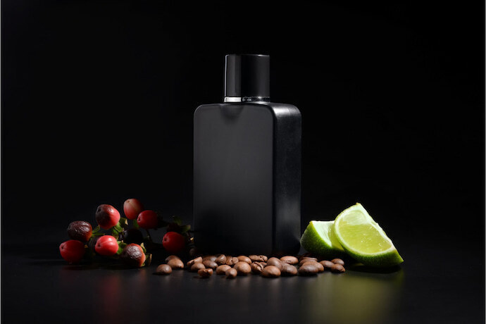 Embalagem de perfume masculino preta.