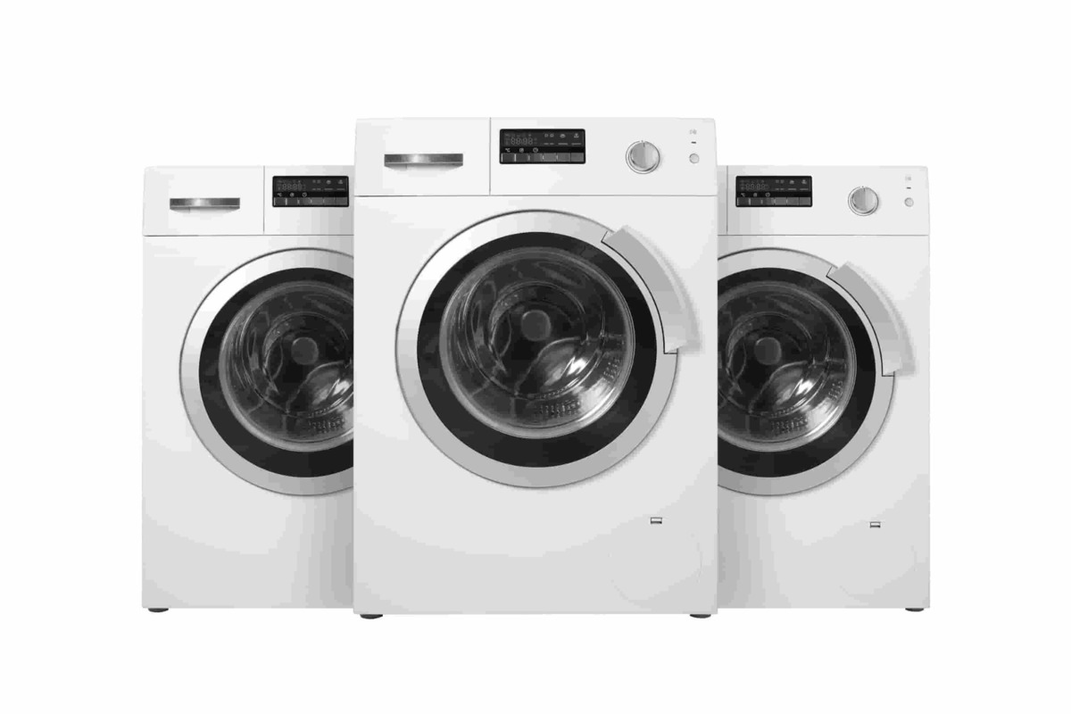 três maquinas de lavar frontal brancas