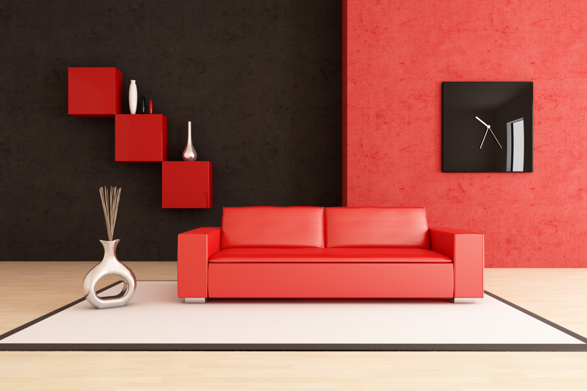 sala de estar moderna vermelha e preta.