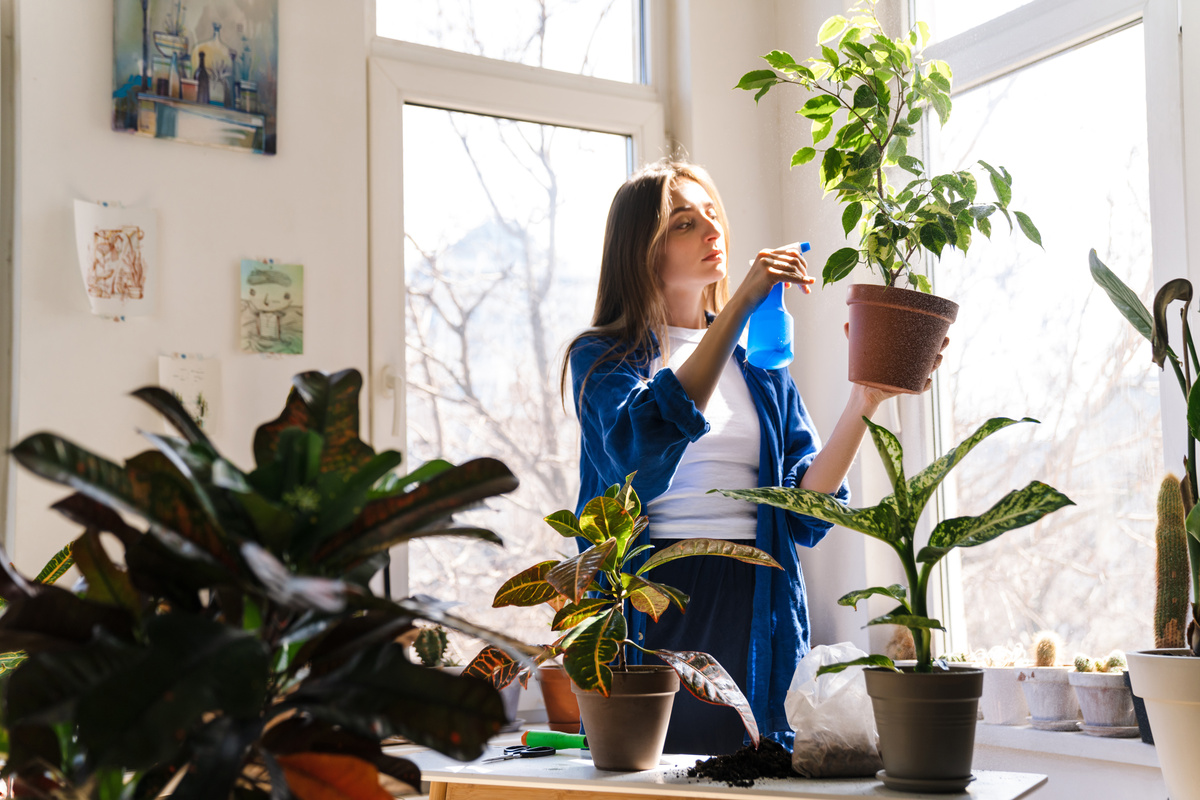Mulher cuidando de plantas