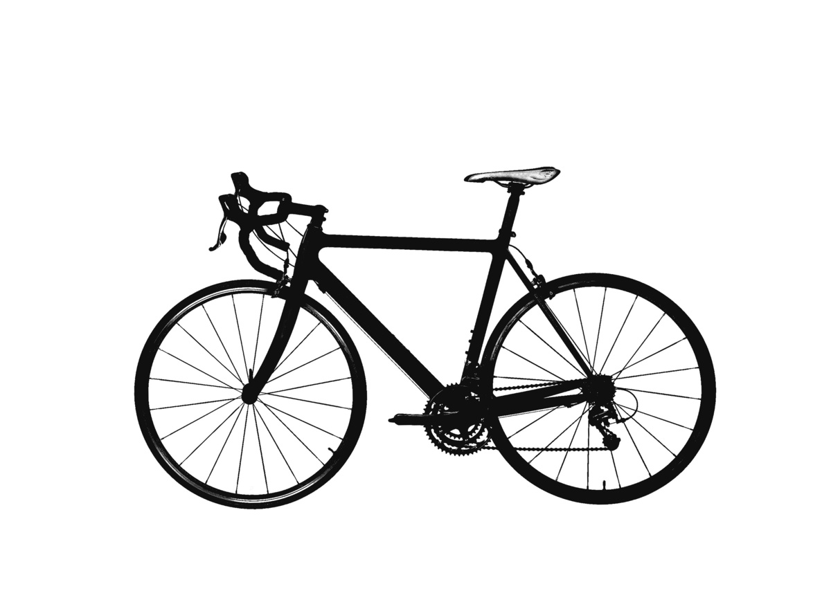 Uma bicicleta preta em um fundo branco
