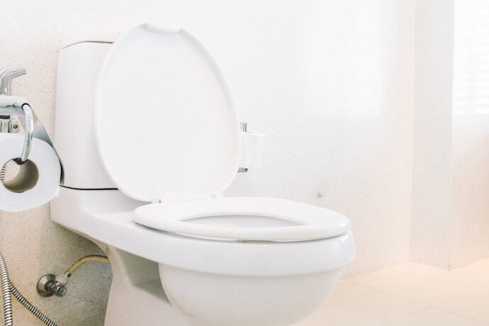 Vaso sanitário branco em um banheiro