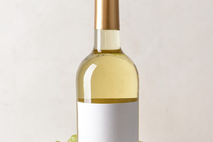 Garrafa de Saboroso Vinho Branco em Fundo Branco